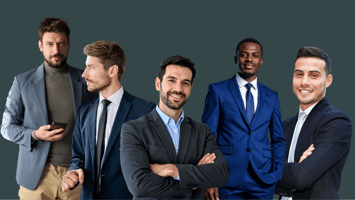 Verschiedene Männertypen als Beispiel für den Executive Look bei Seesthetics – Markante Gesichtskonturen und frische Ausstrahlung durch chirurgische Präzision.
