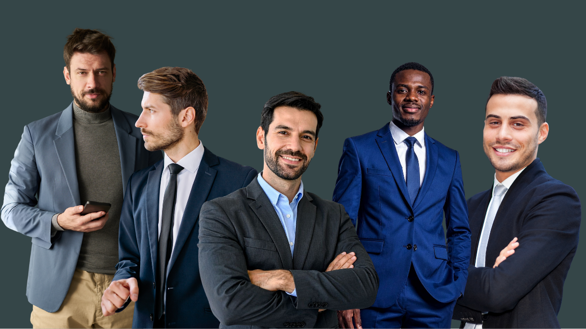 Verschiedene Männertypen als Beispiel für den Executive Look bei Seesthetics – Markante Gesichtskonturen und frische Ausstrahlung durch chirurgische Präzision.